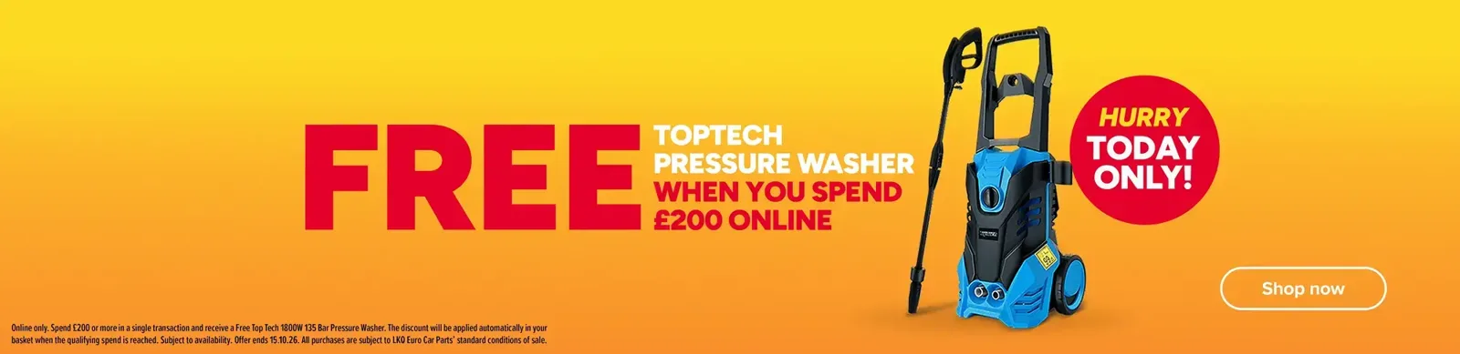 FREE TOPTECH PRESSURE WASHER WHEN YOU SPEND £200 ONLINE