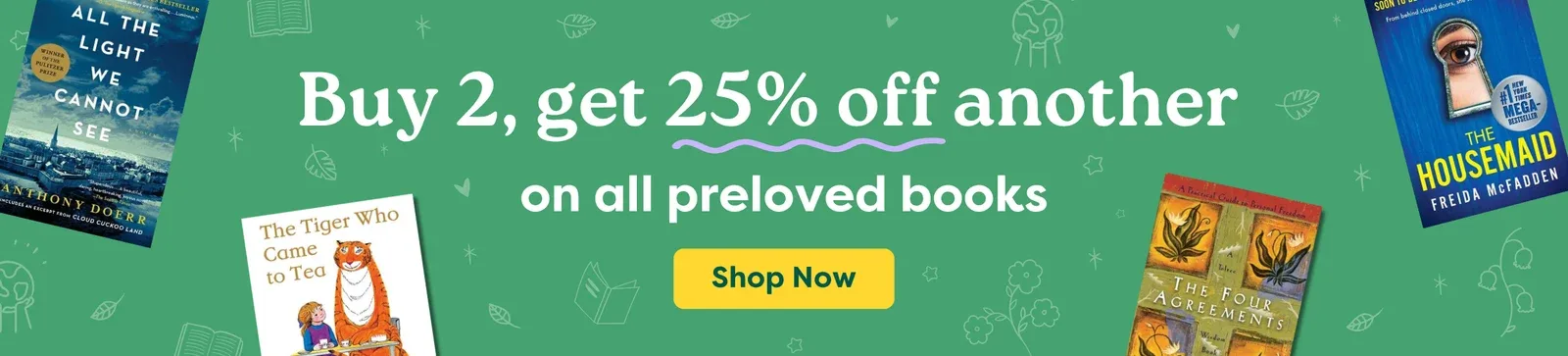 Buy 2, get 25% off another on all preloved books